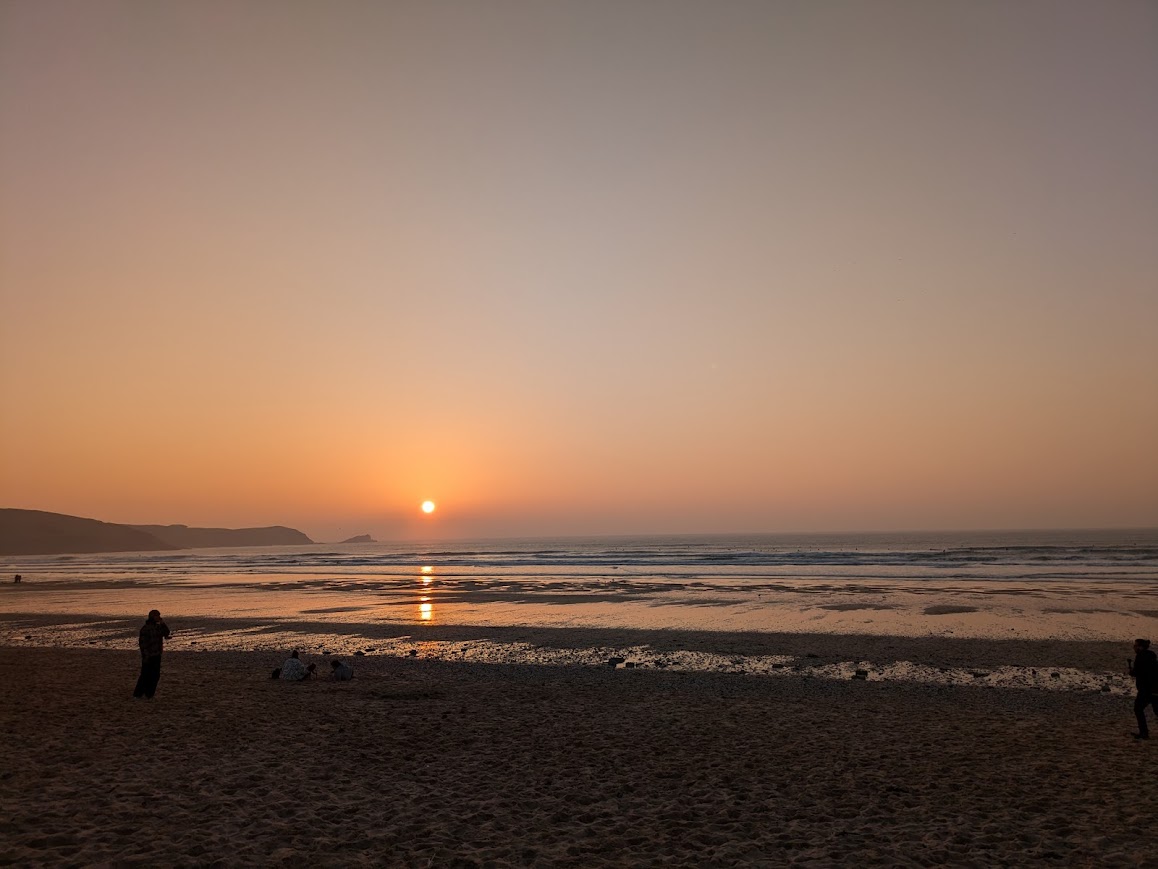 Sunset over fiscal beach in Newquay