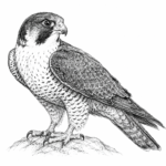 A drawing of a Peregrine falcon in black and white